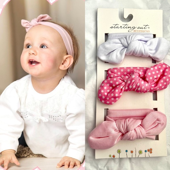 Starting Out Accessories 3 Pack Soft Bow Headband Set for Baby Girl. - Picture 1 of 11
